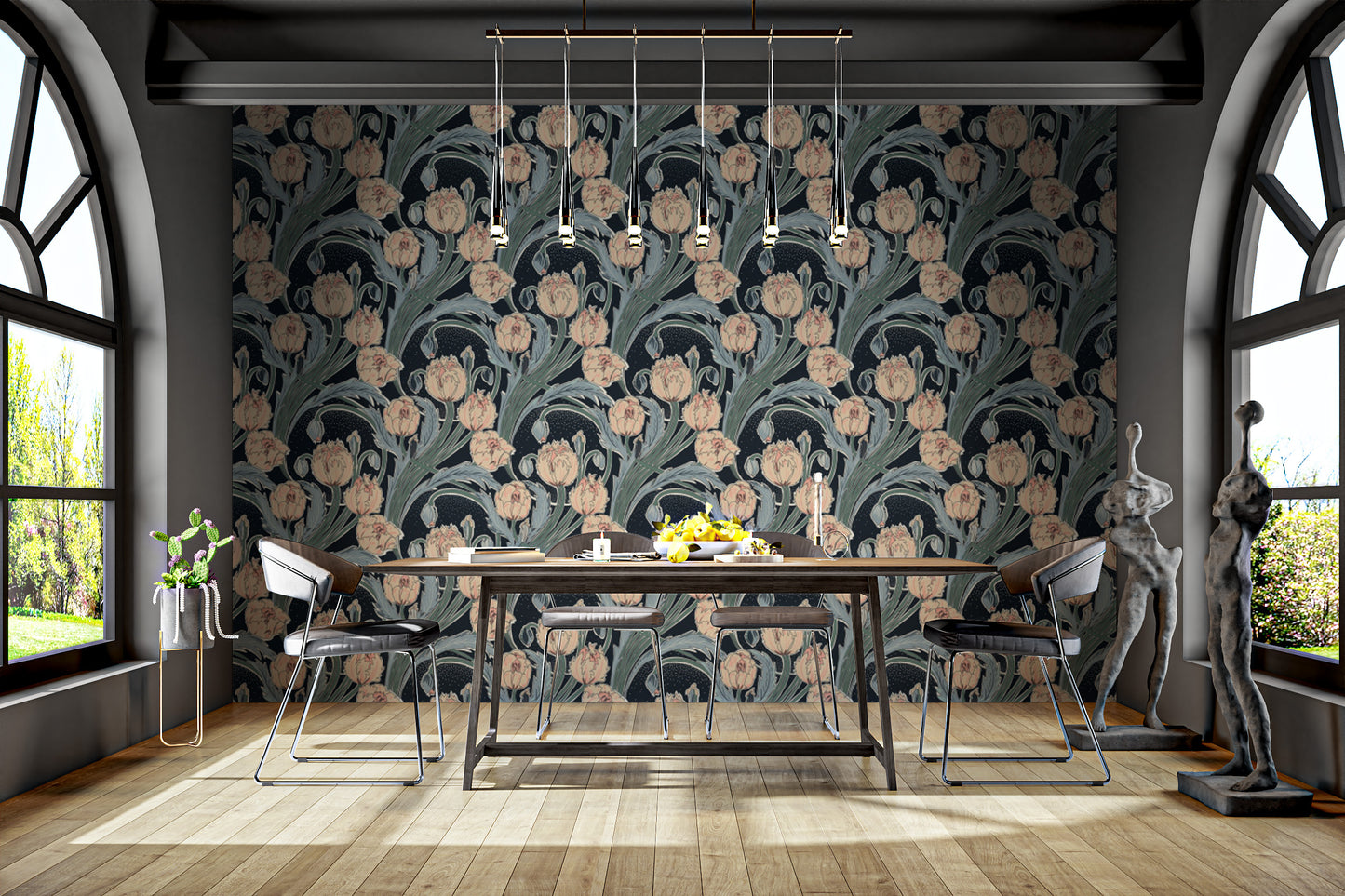 Artistic Moonlit Tulip wallpaper for dreamy, elegant interiors.
