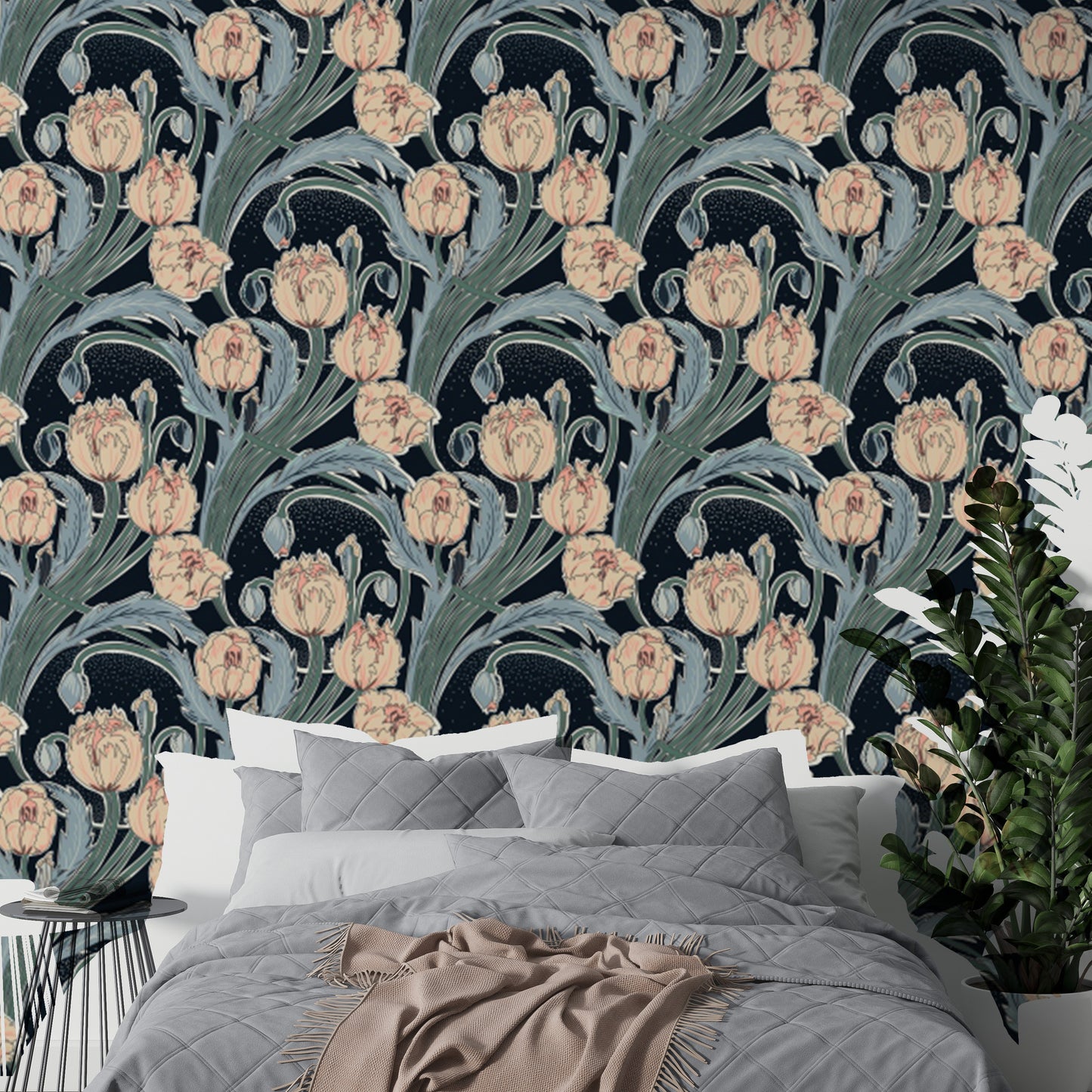 Elegant Moonlit Tulip wallpaper featuring glowing tulip designs.
