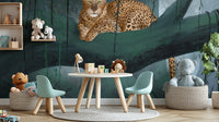 Bold leopard mural with rainforest accents