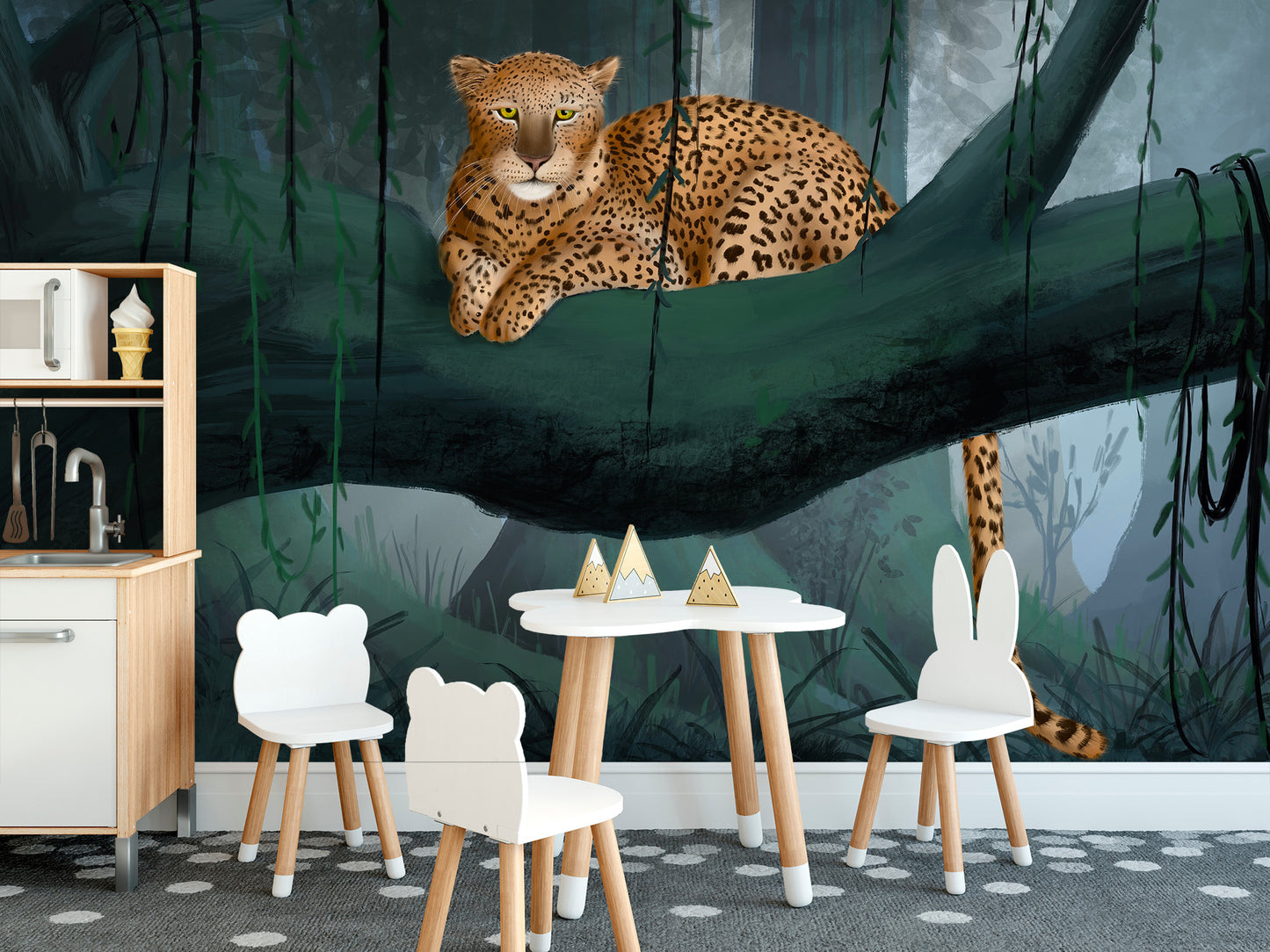 Captivating leopard mural for nature-themed decor