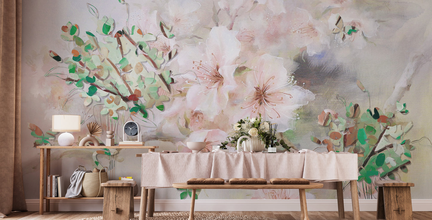 Watercolor Pink Sakura Flower Wallpaper Murals - Giffywalls