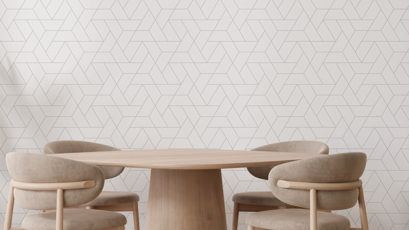 White geometric grid wallpaper design
