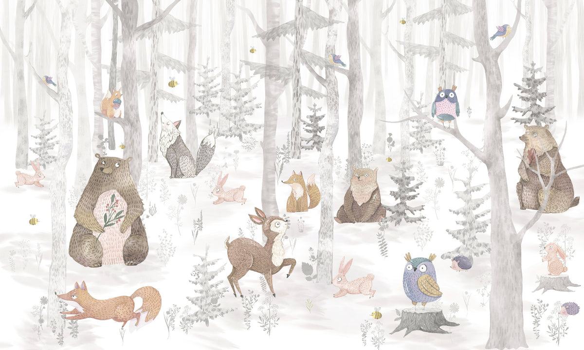 Watercolor Kids Animal Wallpaper Murals in your room — zoomed