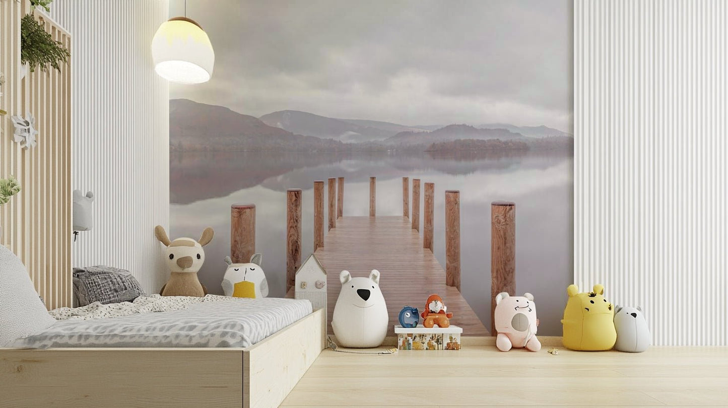 artistic lake scene mural

