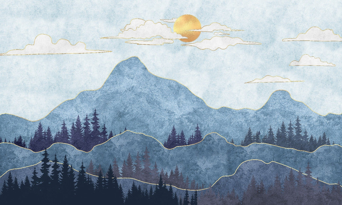 Watercolor Blue Mountain Wallpaper Murals in your room