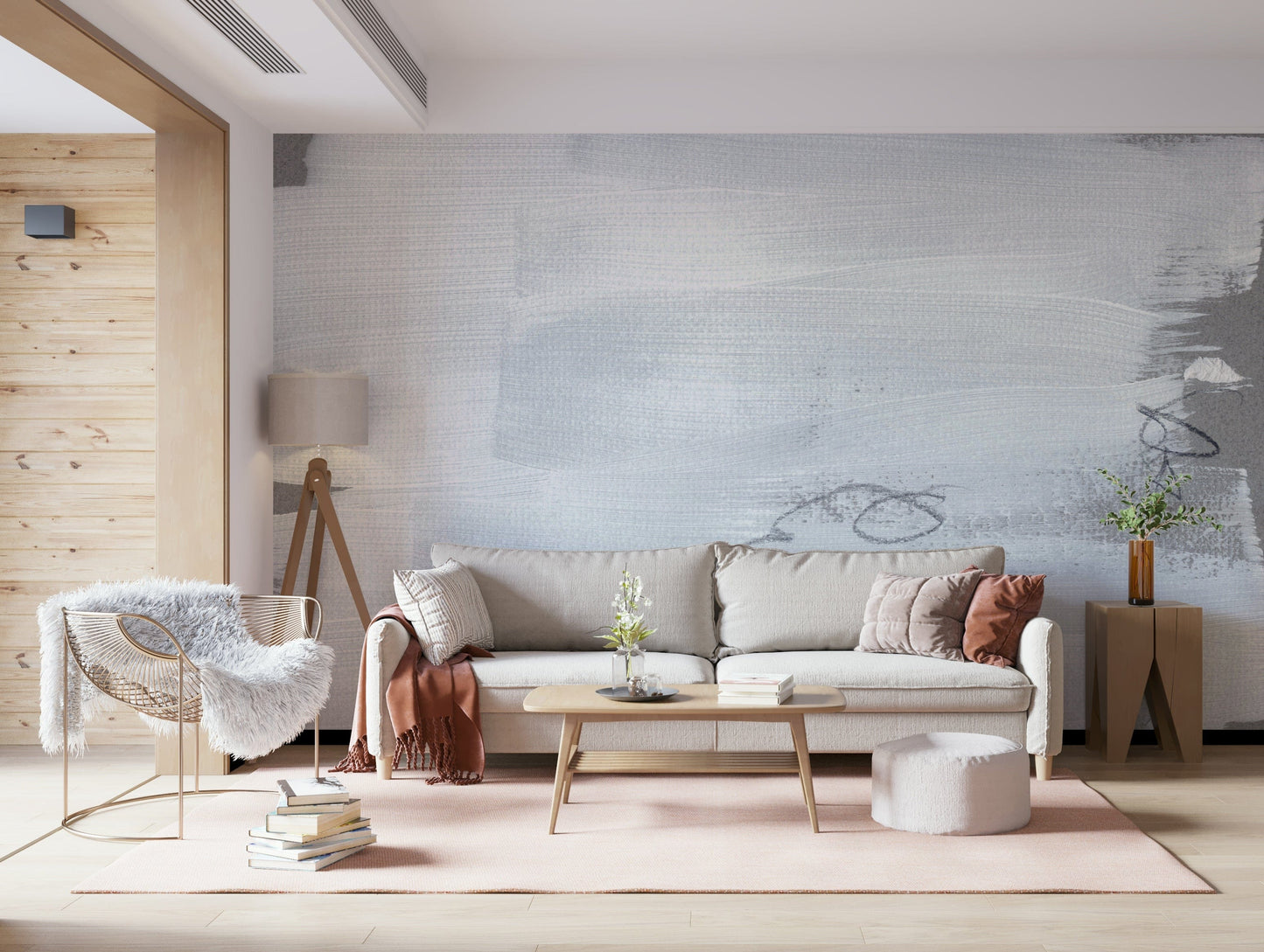 A contemplative gentle stroke wallpaper mural for a feature wall.