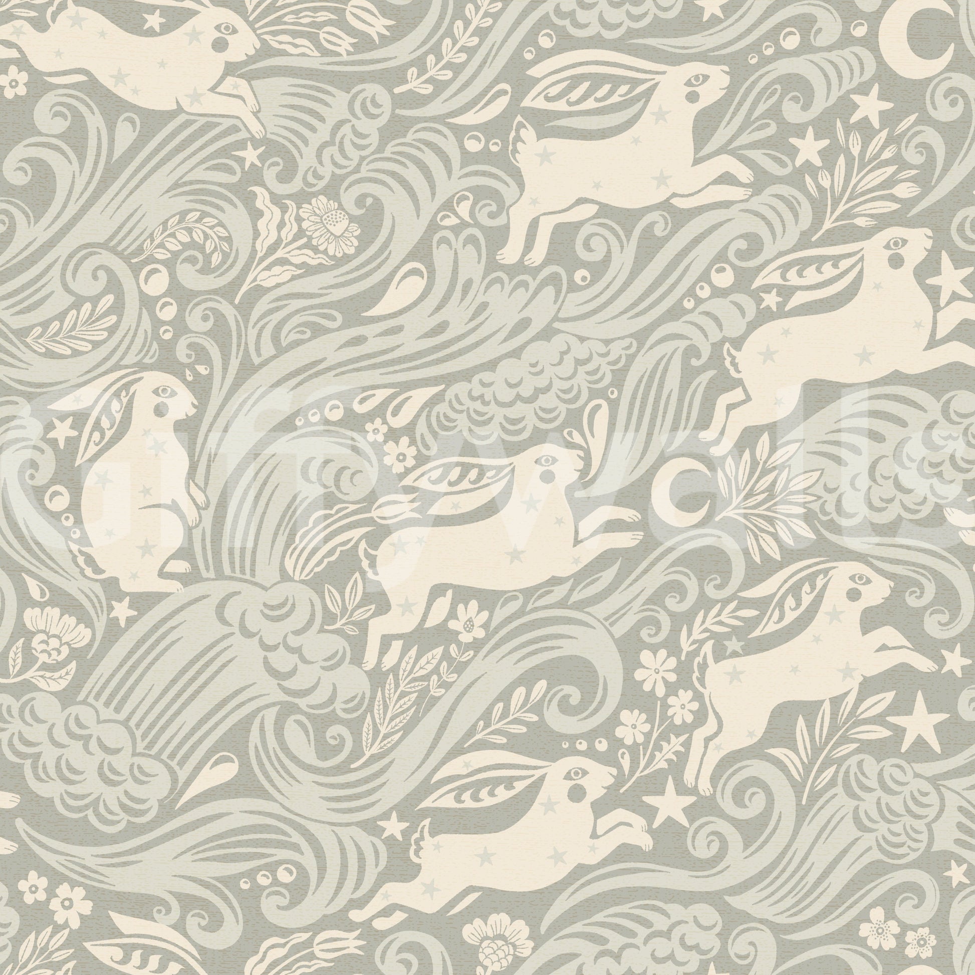 Silver cloud and rabbit wall wallpaper

