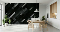 Silver Accented Charcoal Layered Wallpaper – Contemporary layered pattern with metallic silver streaks over grey and charcoal tones.