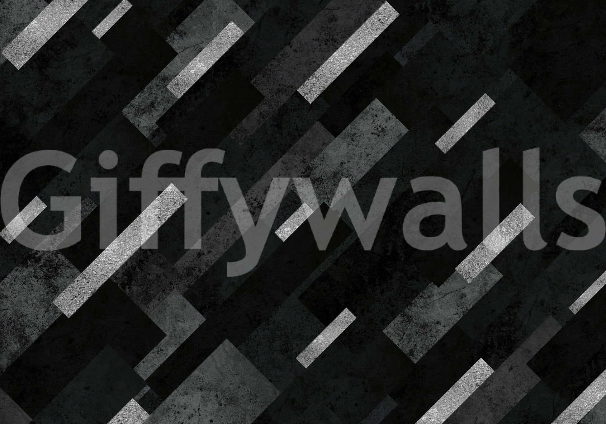 Silver Grey Charcoal Layered Pattern wallpaper mural shown as a full-wall mural with diagonal silver-grey bars on charcoal