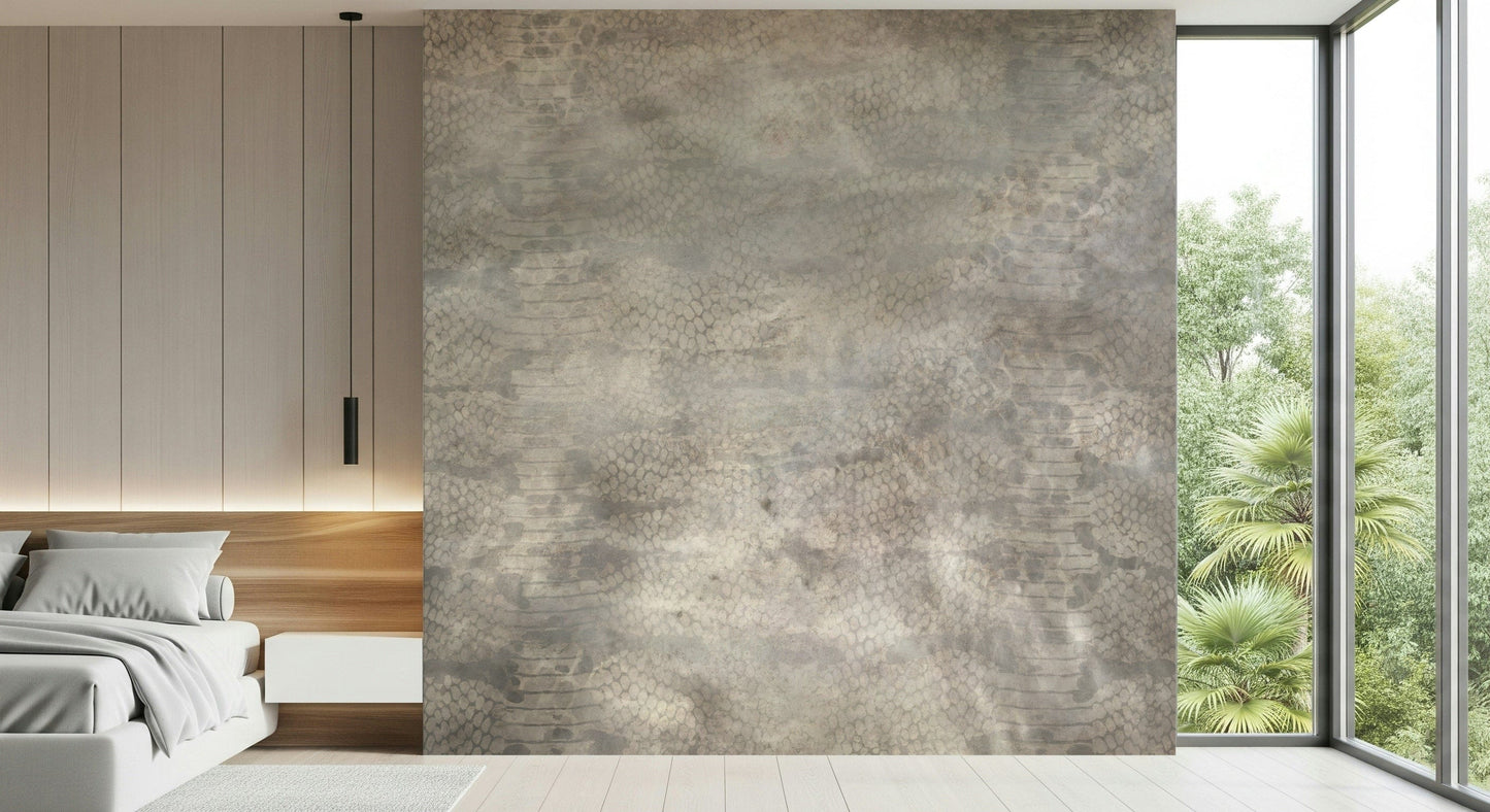 Snakeskin – Silver Wall Mural — bold and stylish design with shimmering snake scale textures.