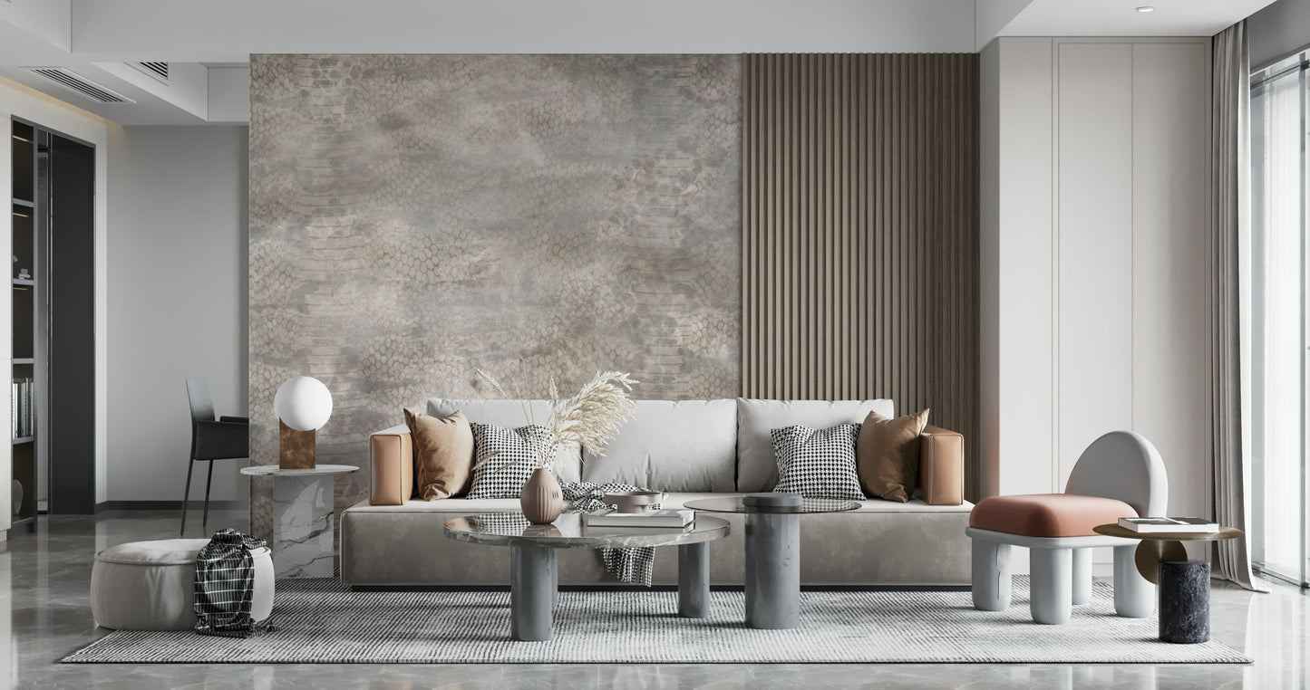 Snakeskin Silver Wallpaper — realistic scale textures with metallic silver highlights.