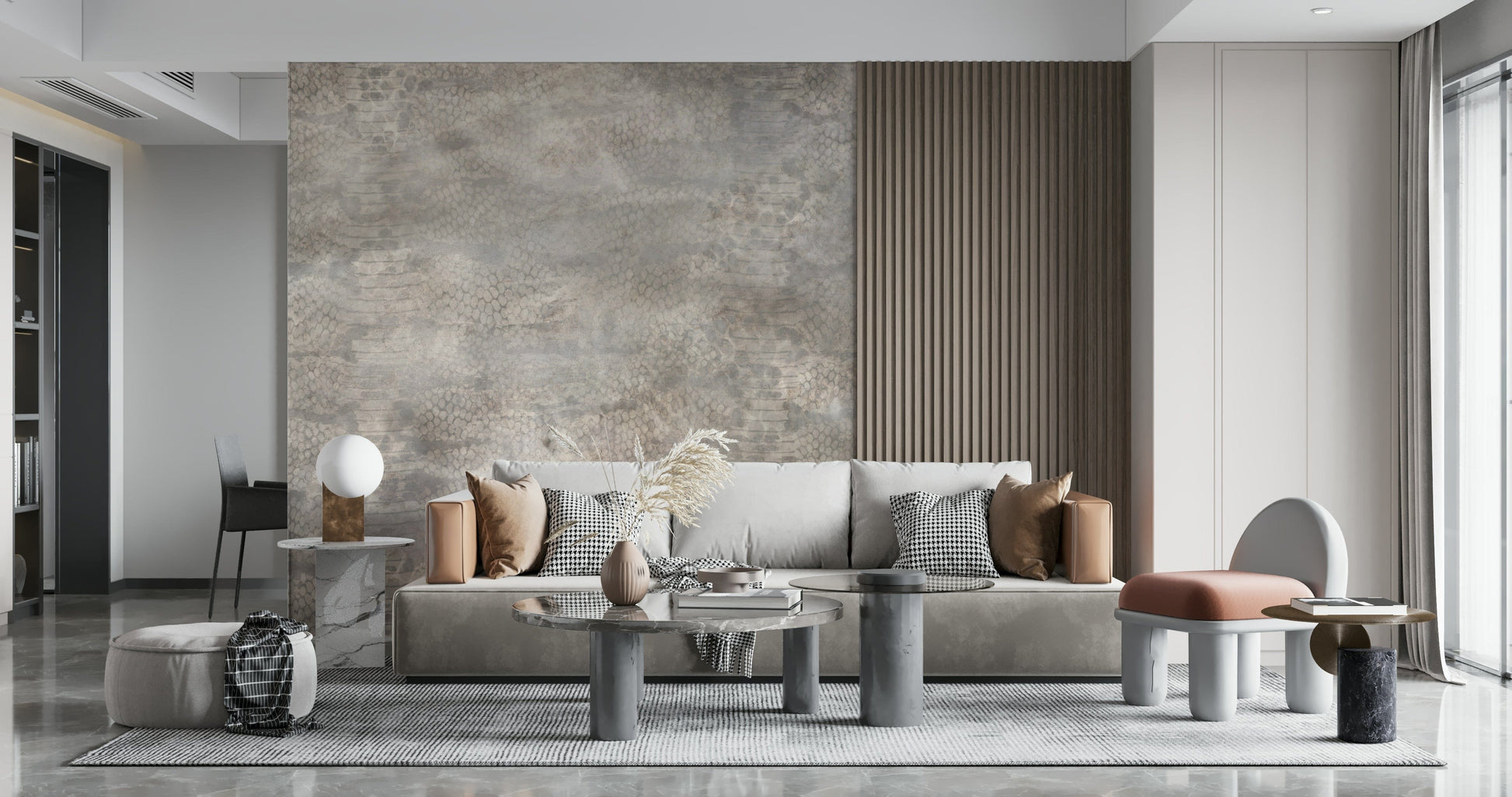 Snakeskin Silver Wallpaper — realistic scale textures with metallic silver highlights.