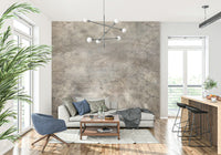 Decorative wall mural with shimmering silver snakeskin patterns for a sleek, modern look.