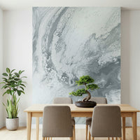 Elegant wall mural featuring flowing silver patterns for bedrooms, offices, or feature walls.