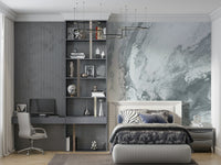 Wall mural showcasing abstract silver swirls on a subtle background for contemporary décor.
