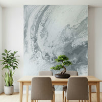 Elegant wall mural featuring flowing silver patterns for bedrooms, offices, or feature walls.
