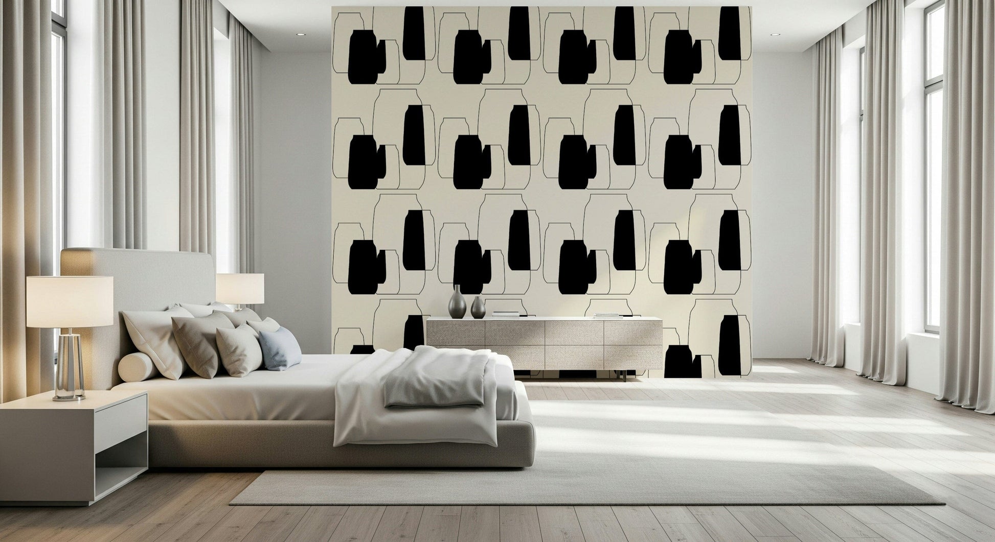 Stately Simple Vessel Shapes graphic, opaque containers, unusual modern storage wallpaper.