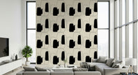 Odd collection of Simple Vessel Shapes mural for walls, black and white pitchers design.