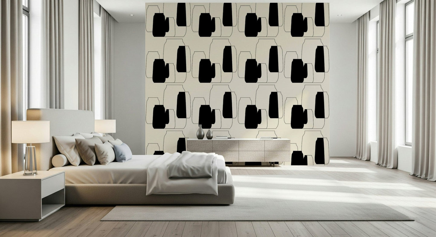 Stately Simple Vessel Shapes graphic, opaque containers, unusual modern storage wallpaper.