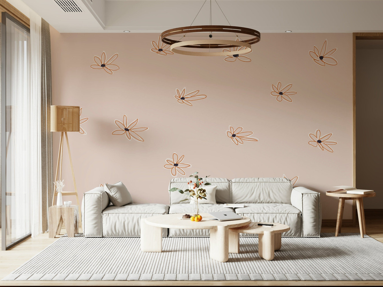 A beautiful subtle floral wallpaper mural for a modern home.