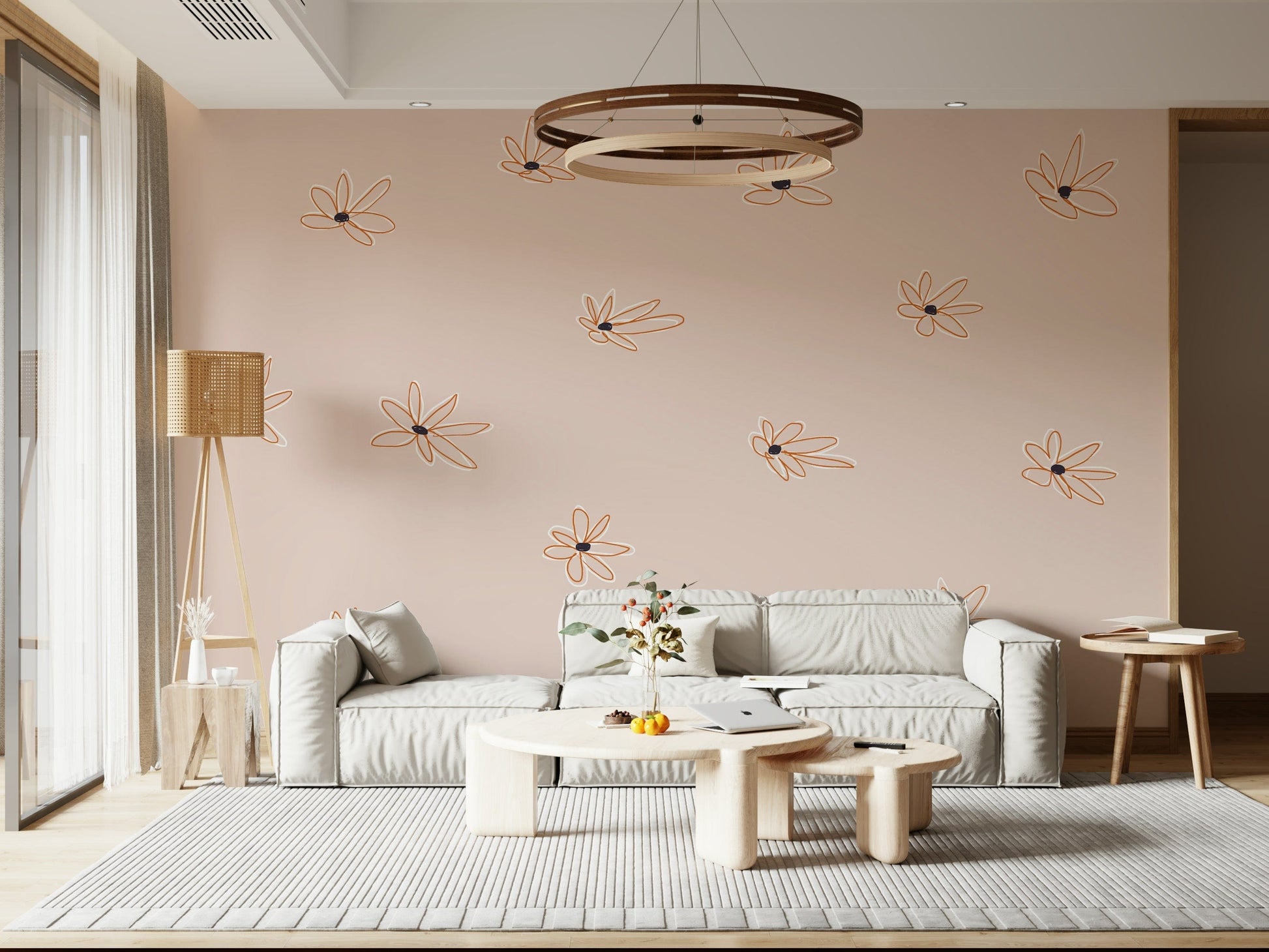 A beautiful subtle floral wallpaper mural for a modern home.