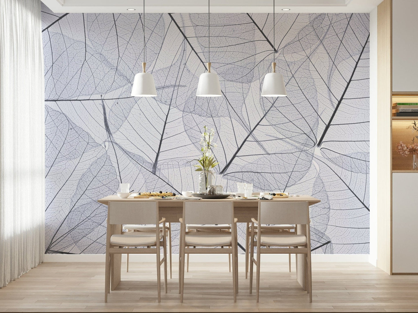 Botanical skeleton leaves wall mural detail