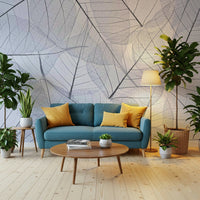 Nature inspired wall mural with leaf veins