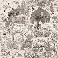 Rustic countryside sketch mural — perfect for adding a serene, artistic touch to interiors.