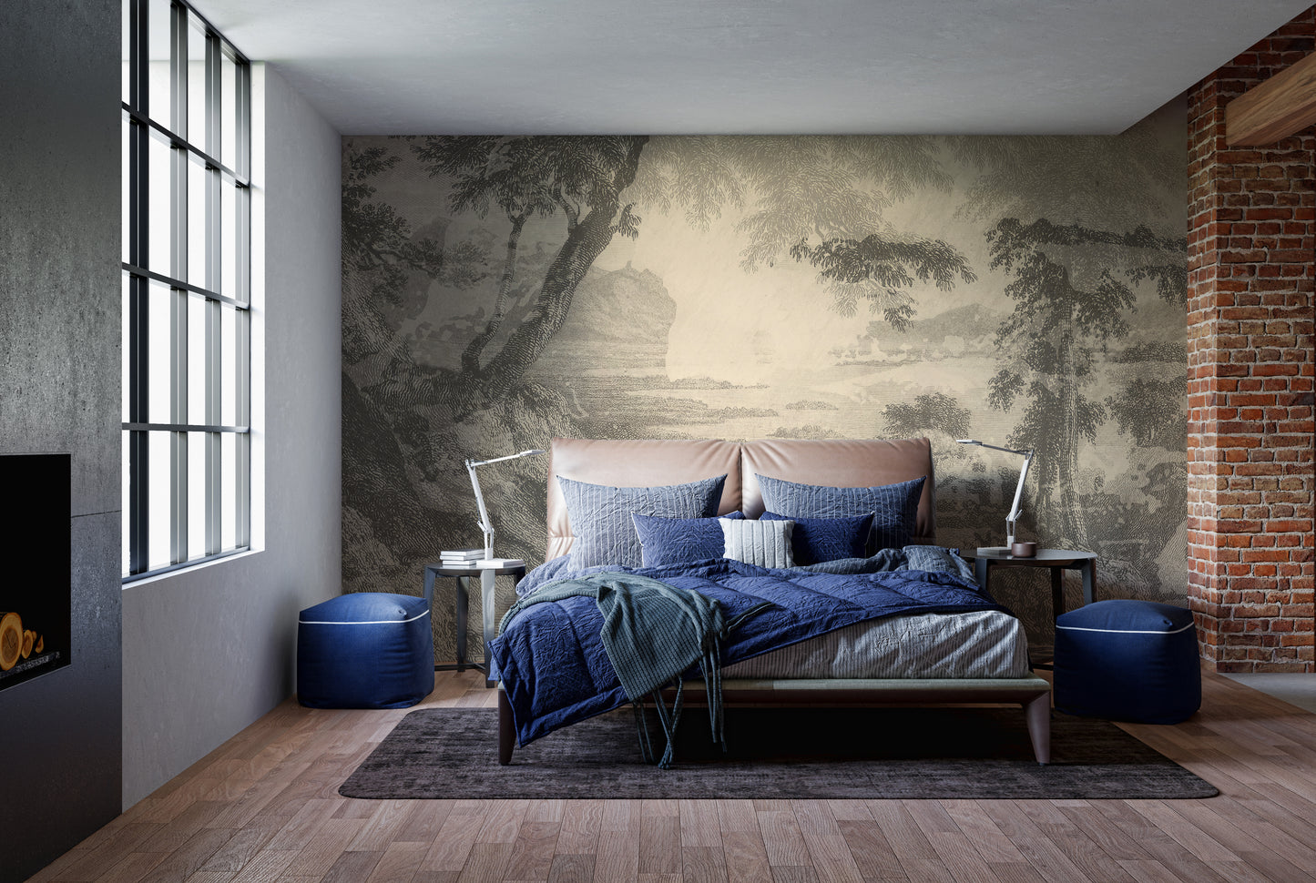 Sketched Sepia Color Forest Wallpaper Mural - Giffywalls