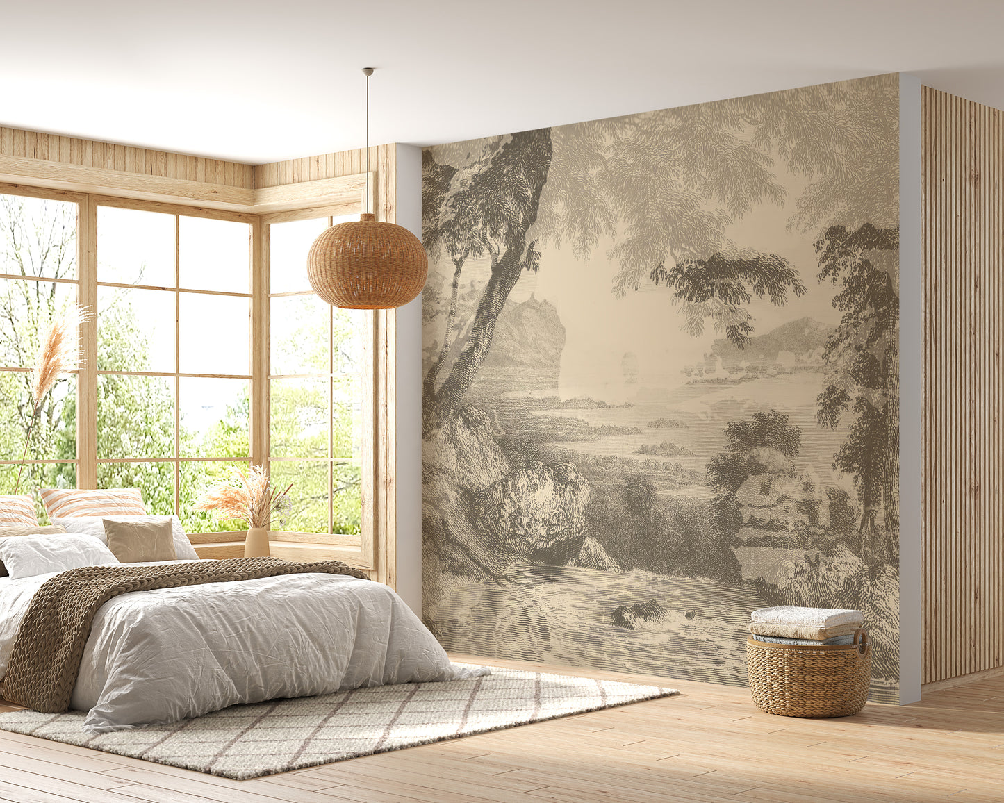 Classic sketched sepia forest wallpaper