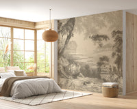 Classic sketched sepia forest wallpaper