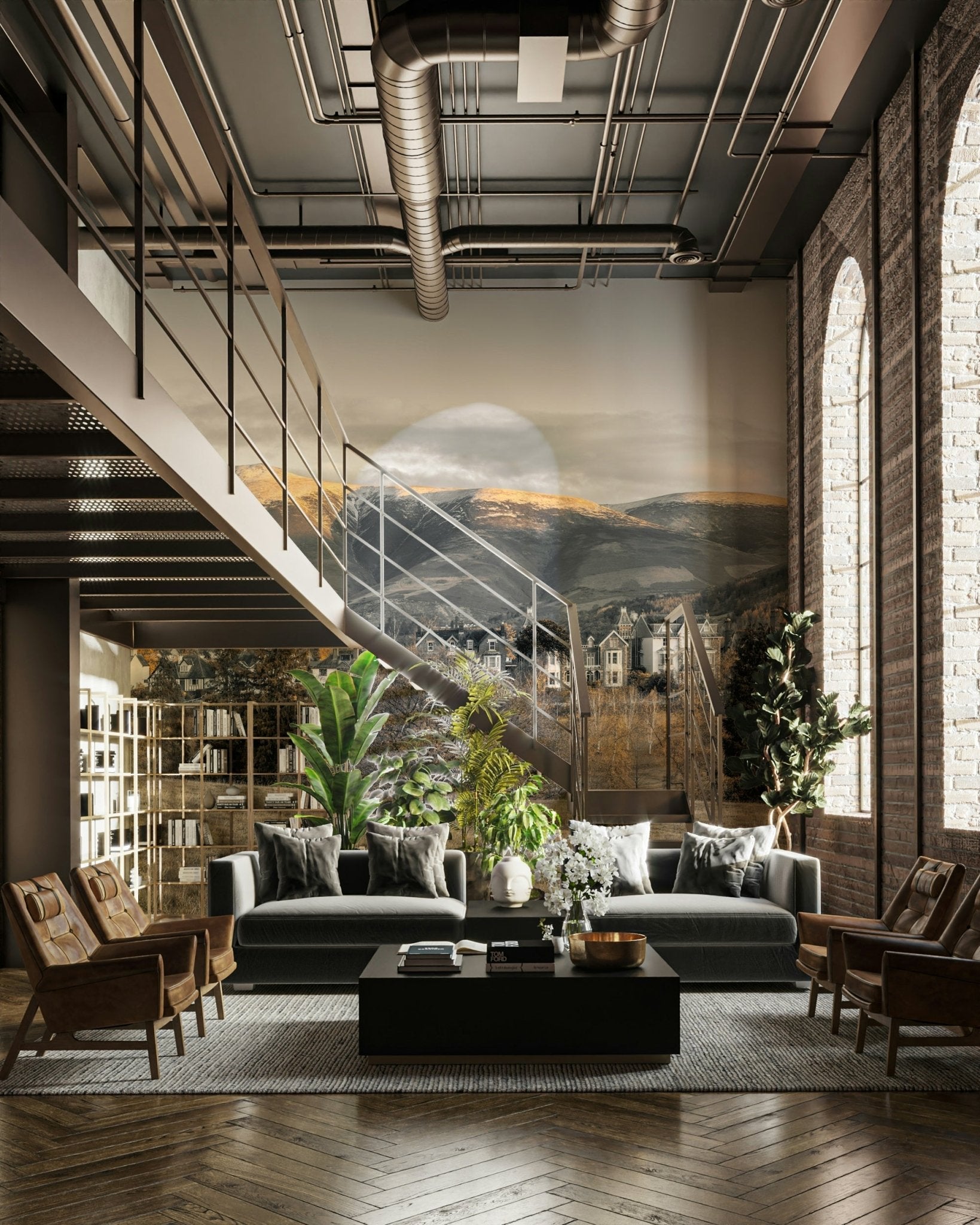 Golden hour mountain mural

