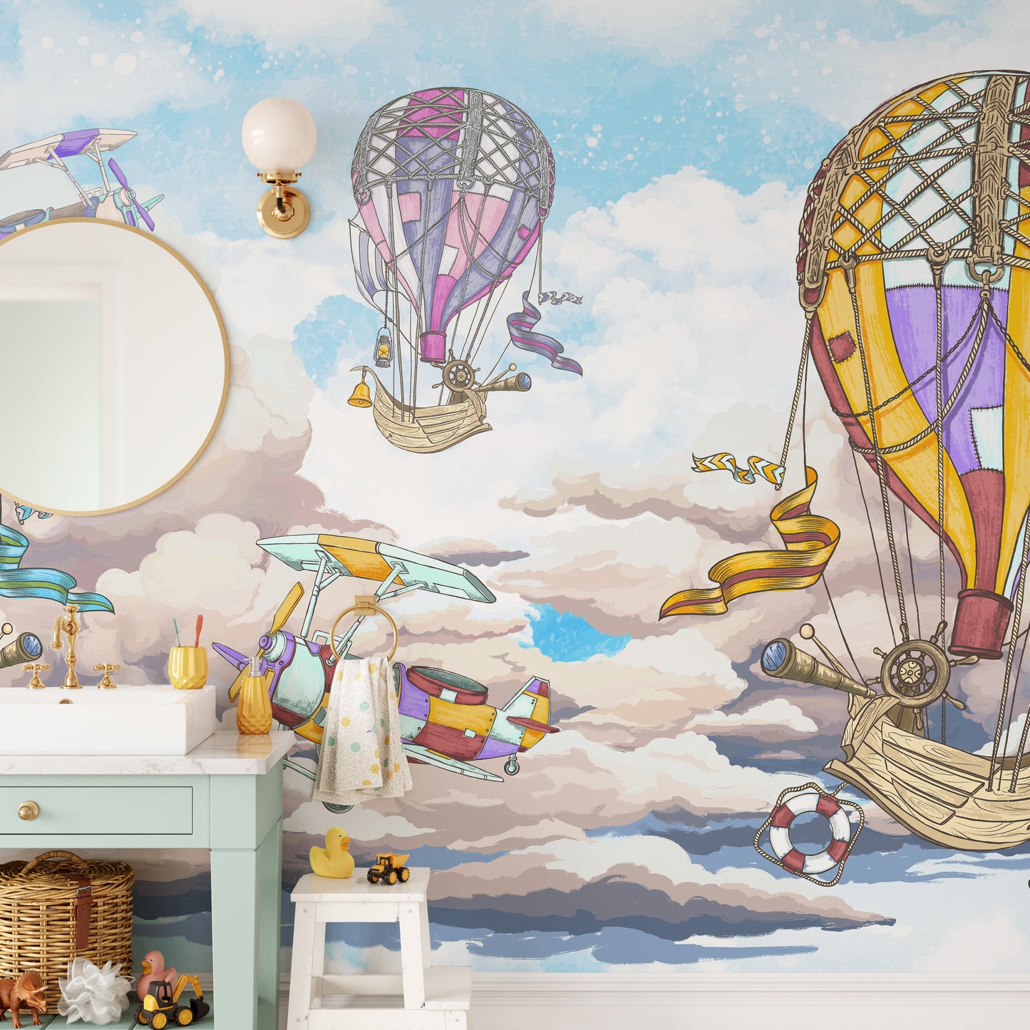 Hot air balloon ride wallpaper for décor