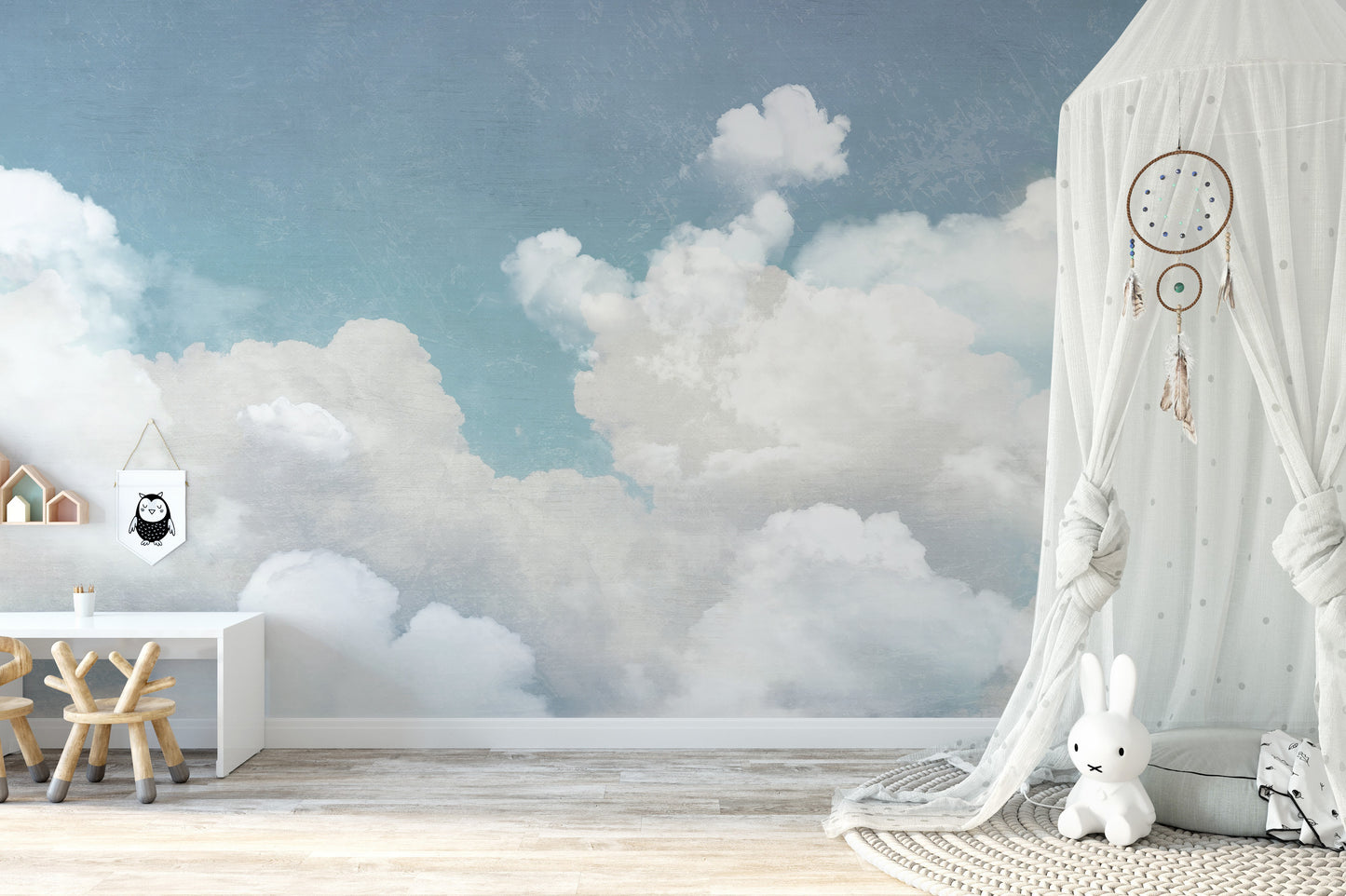 Serene cloud wall mural creating a calm and peaceful atmosphere
