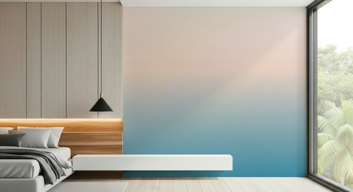 Style bedroom using skyline fade wall mural