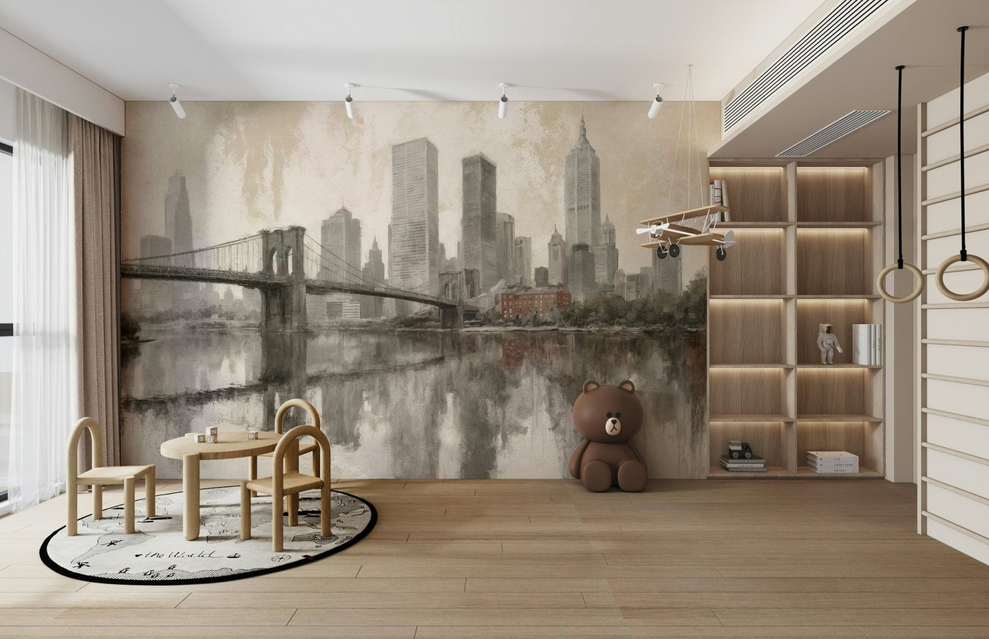 The buildings are tall and modern, with a simple, clean design.
