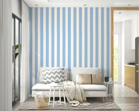Striped wallpaper with city skyline feature for interiors

