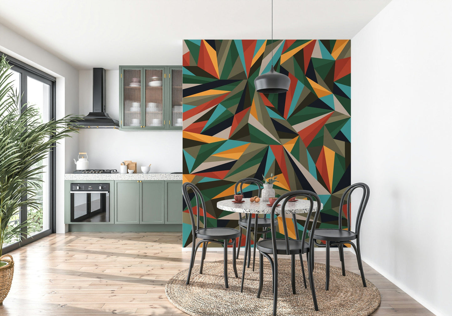 An artistic minimalist form mural for home decor.