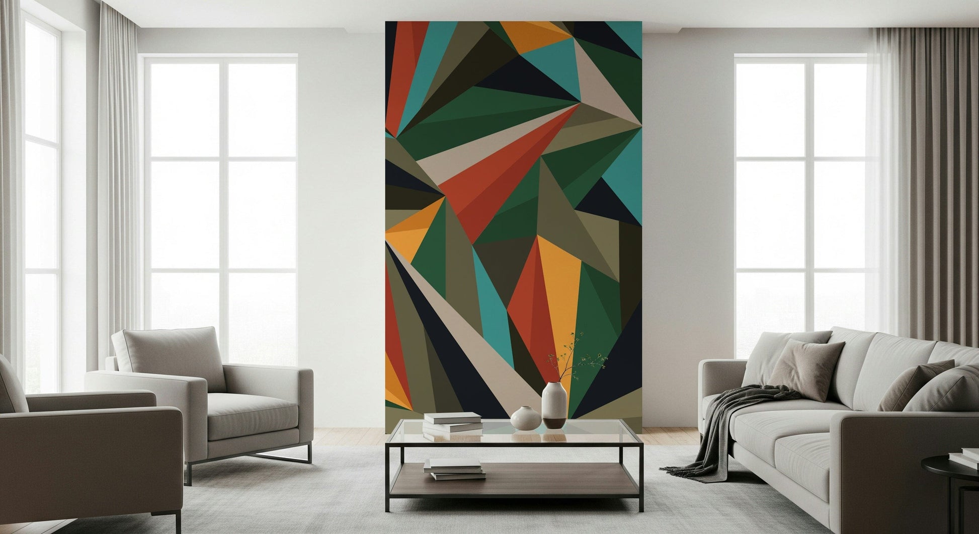A beautiful abstract fragment wallpaper mural with sliced geometric shapes.