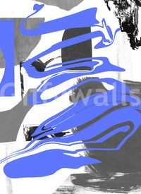 Smoke and Mirrors wall mural close-up showing the pattern detail of periwinkle blue swirls over gray and black brushstrokes