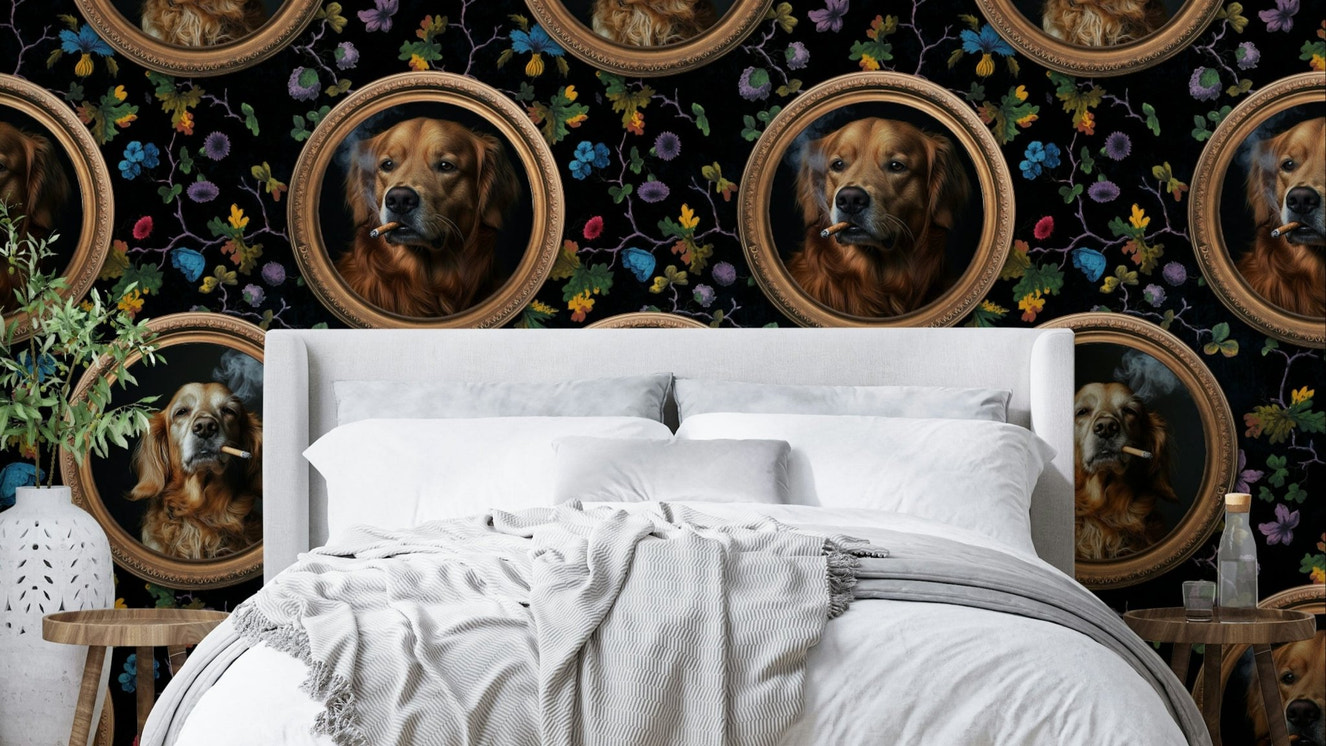 Wallpaper with a blend of neutral and accent colors.

