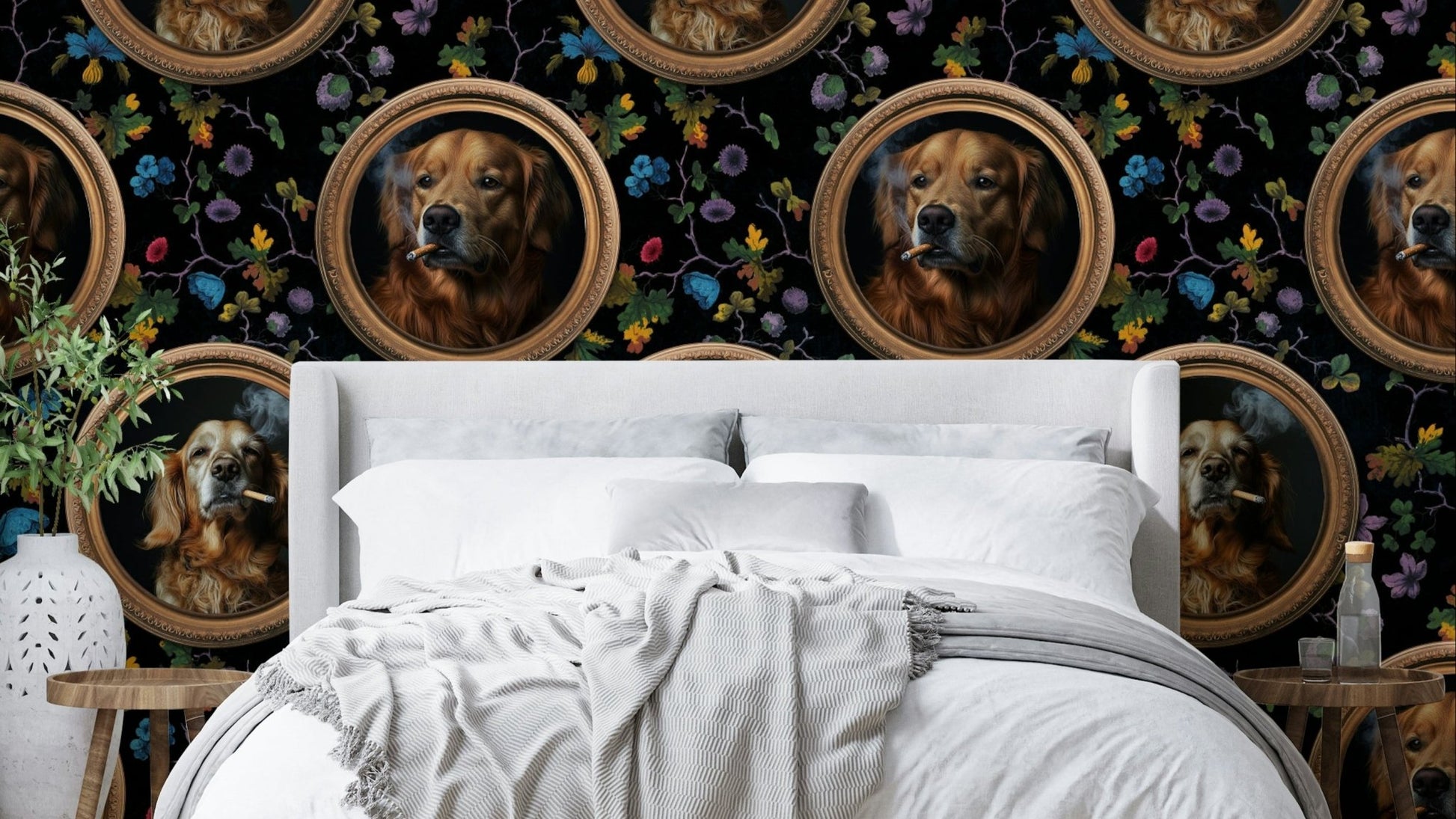 Wallpaper with a blend of neutral and accent colors.

