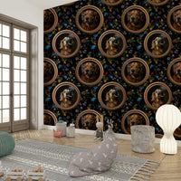 Smoking Golden Retriever in Gold Frames Wallpaper.

