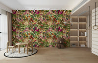 Vintage snake and floral mural wallpaper

