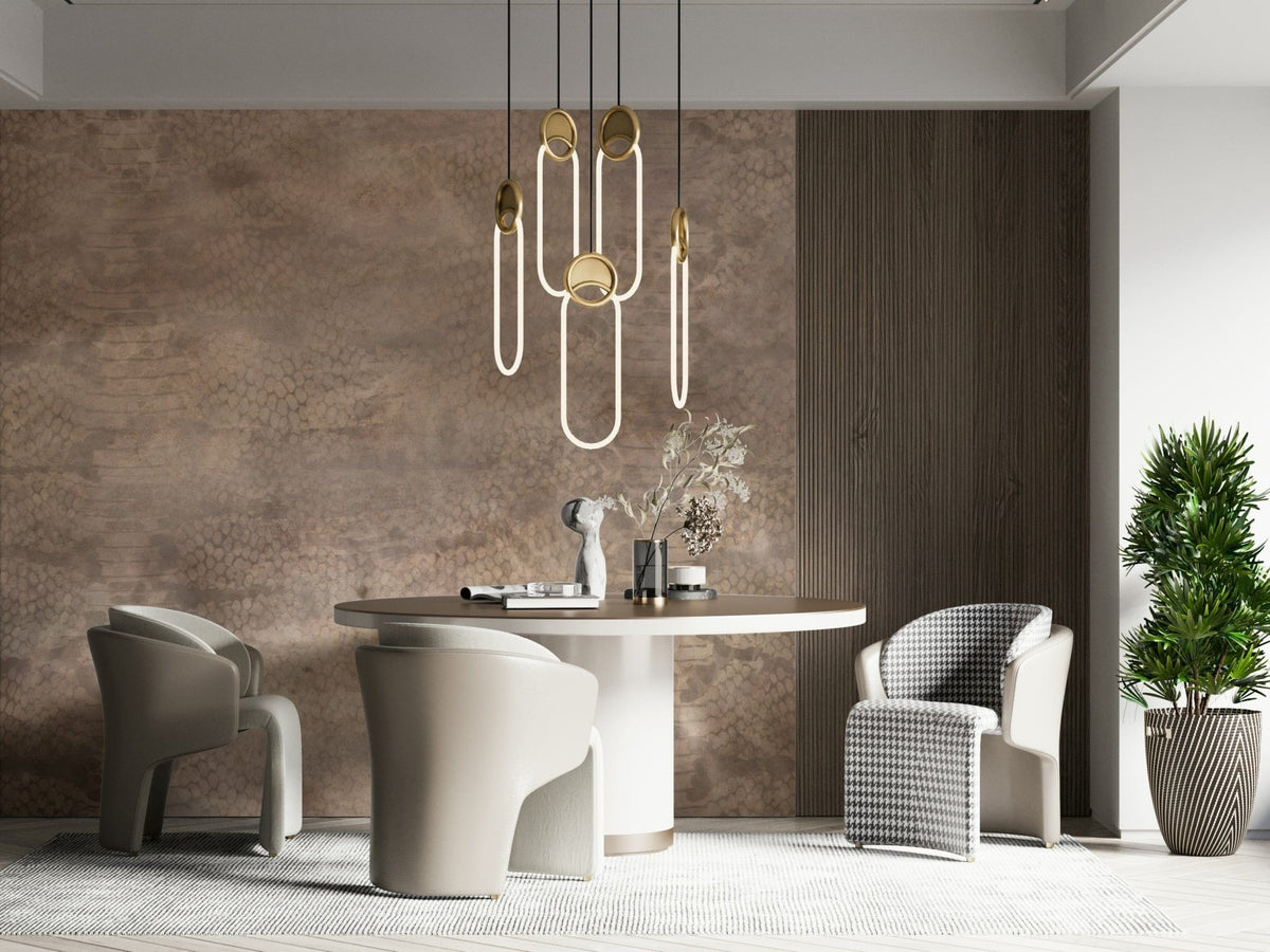 Snakeskin-inspired wallpaper showcasing intricate scales in soft metallic rose gold.