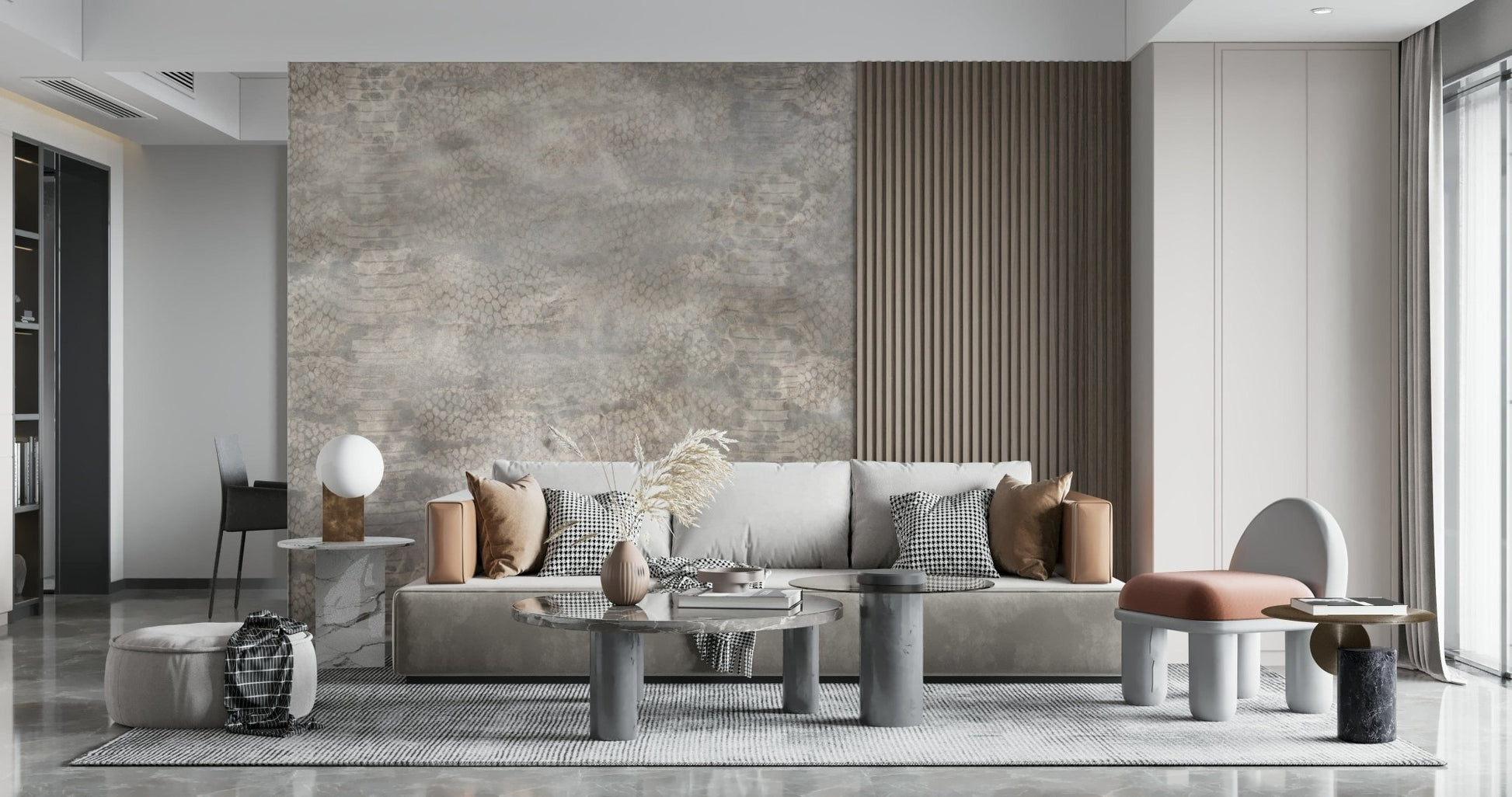Snakeskin Silver Wallpaper — realistic scale textures with metallic silver highlights.