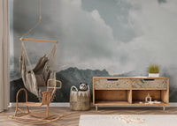 Misty Snow-Capped Mountain Scene Mural
