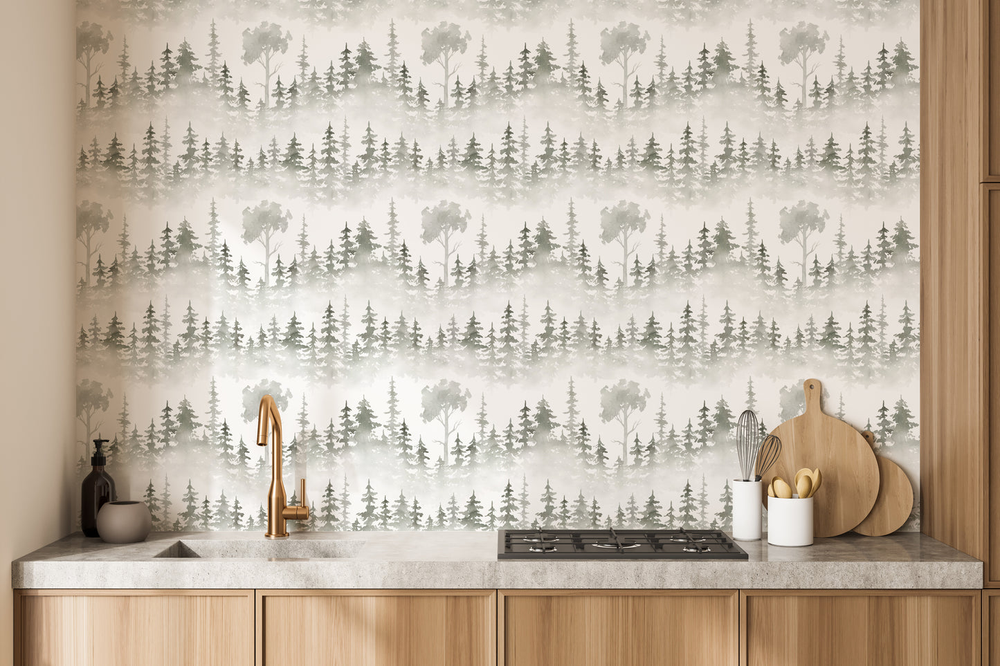 Tropical-inspired snowy forest wallpaper
