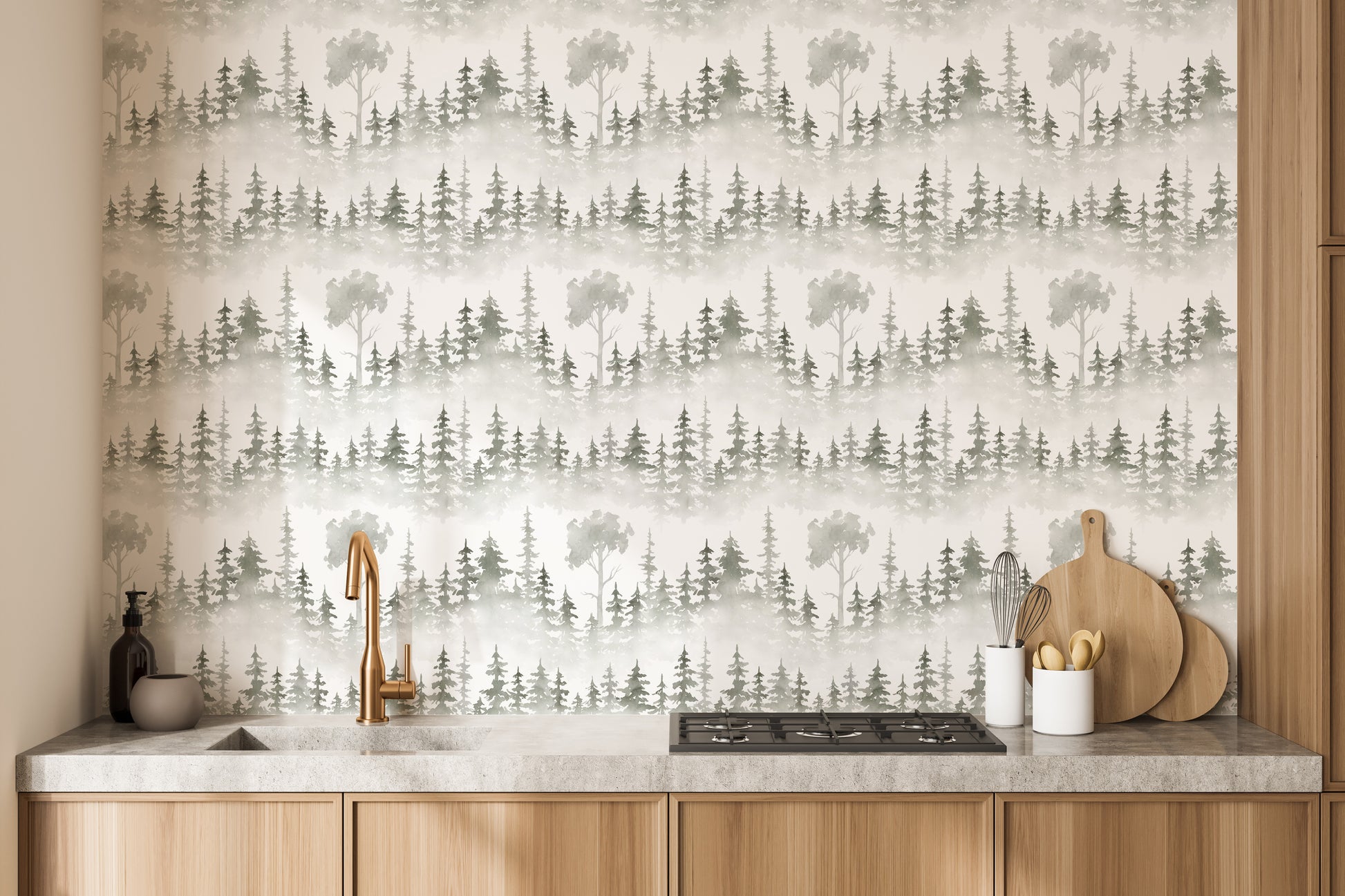 Tropical-inspired snowy forest wallpaper
