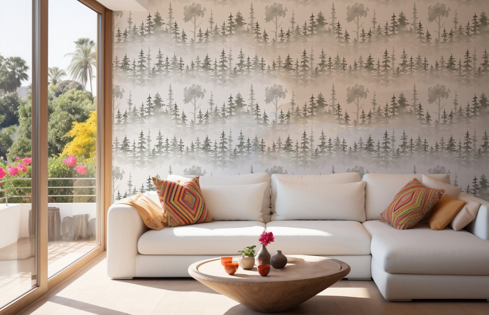 Snowy forest wallpaper with tropical vibes
